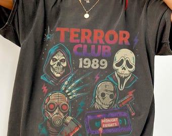 Terror Club 1989 Horror T-Shirt: Retro 80s Slasher VHS Collage Graphic