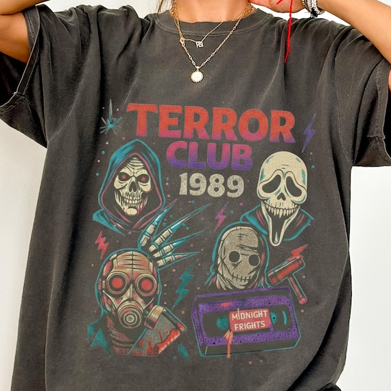 Terror Club 1989 Horror T-Shirt: Retro 80s Slasher VHS Collage Graphic
