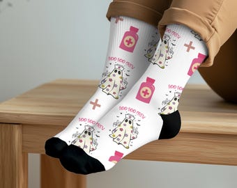 Halloween nurse socks: Cute compression socks for women with a stethoscope and bow design | Fun medical accessories