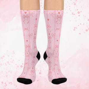 calcetines coquetos de tripulación para niñas adolescentes-calcetines lindos estilo de otoño de lazo rosa-calcetines divertidos de mujer.