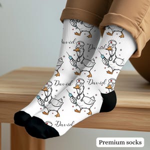 Calcetines personalizados de pato enfermero-medias divertidas acolchadas-Regalos únicos para médicos, enfermeras y personal sanitario