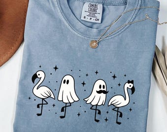 Ghost Flamingo Shirt, Funny Halloween Tropical Comfort Colors Tee, Spooky Beach Gift