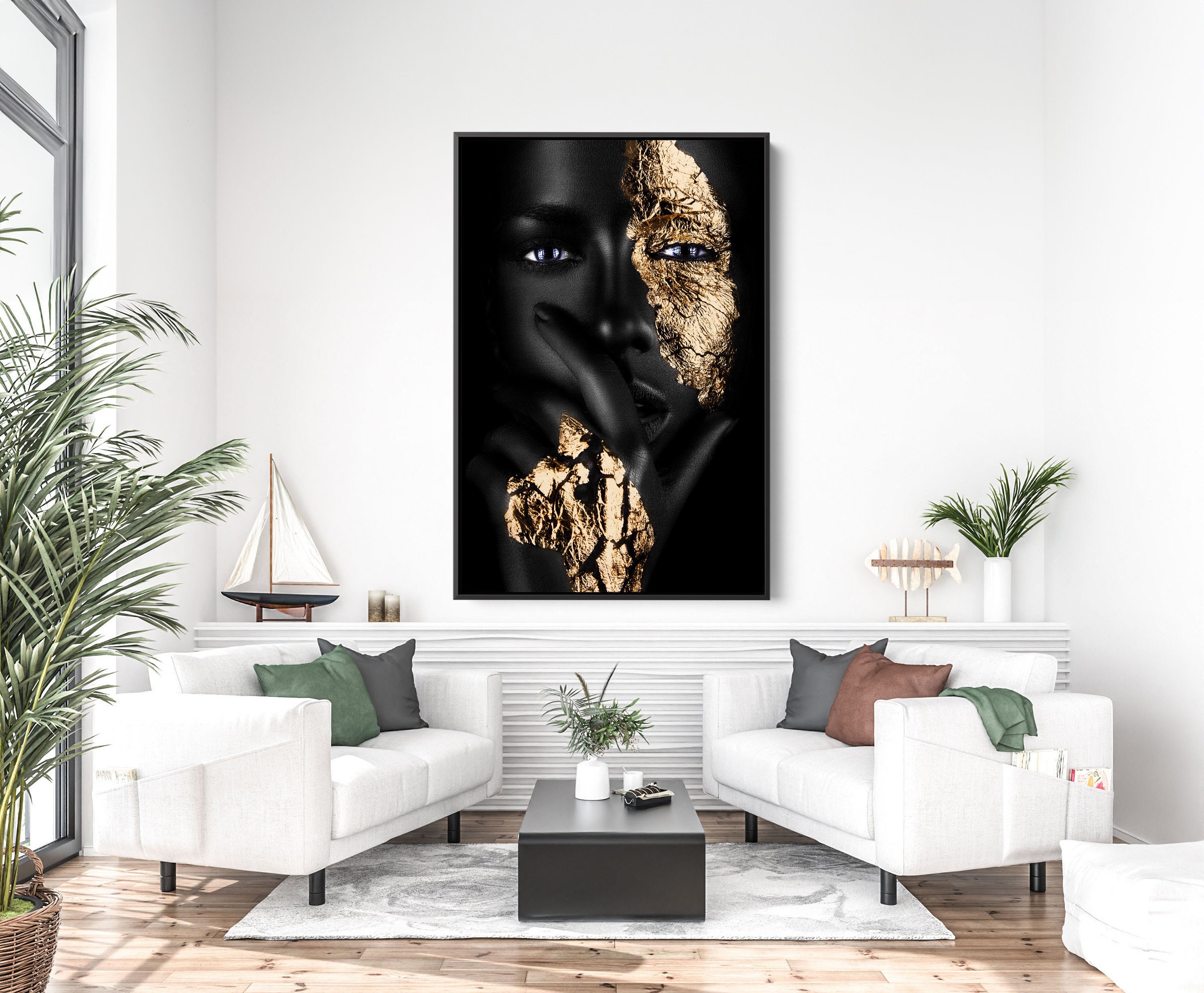 Photography of Black Girl With Golden Makeup Canvas Wall Art, African