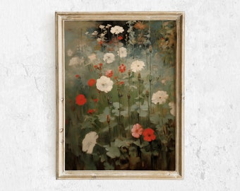 Wildflower Print, Wildflowers Art, Wildflower Oil Painting, Wildflower Poster, Floral Decor, Dark Botanical, Digital Printable