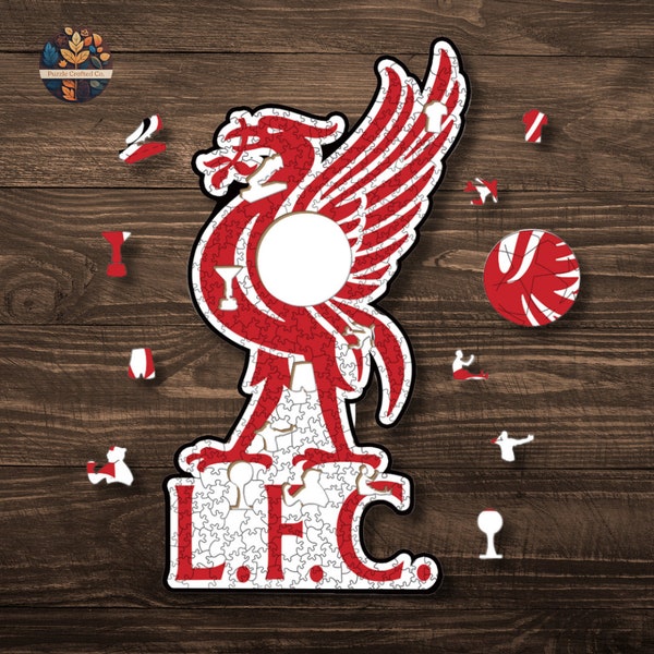 Liverpool Football Club Logo Wooden Puzzle: Perfect Artwork Gift for Premier League Fans and Soccer Enthusiasts