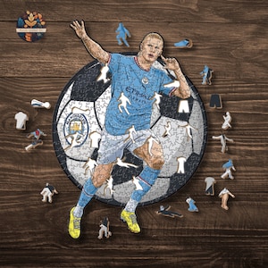 Erling Haaland Wooden Puzzle: Manchester City Gift, Artwork for True Fans Enthusiast Decor image 1