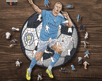 Erling Haaland Holzpuzzle aus Holz: Manchester City Geschenk, Kunstwerk für echte Fans Enthusiast Decor