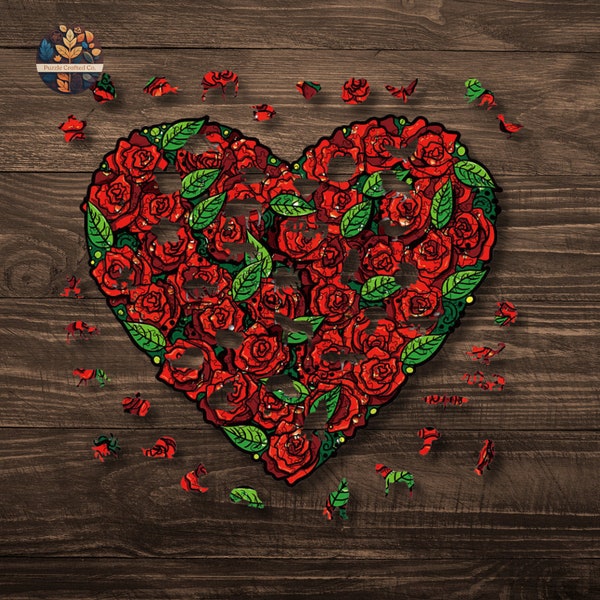 Hartvormige houten puzzel: een romantisch cadeau voor koppels Rozenpuzzel Kleurrijk cadeau voor haar jubileumcadeau
