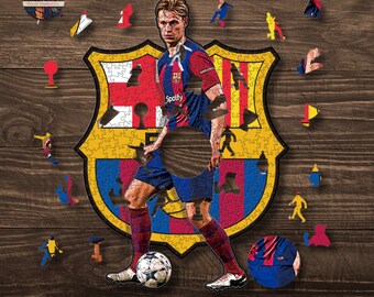 Frenkie de Jong Wooden Puzzle: Perfect Football Artwork Gift in Wooden Box for FC Barcelona Fans and Soccer Enthusiasts