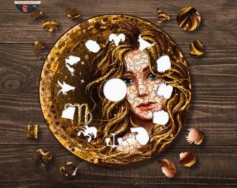 Virgo Zodiac Sign Wooden Puzzle - Unique Astrology Gift Artwork and Exquisite Artistic Challenge