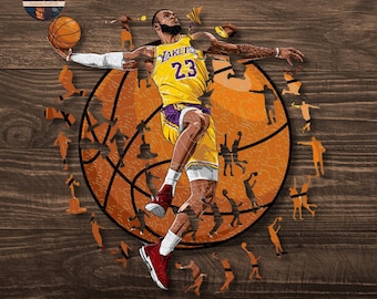 Legends on Display: A LeBron James Basketball Player Artwork Puzzle. Unique Wooden Jigsaw Puzzle