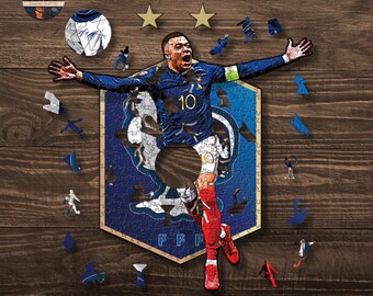 Mbappe Holzpuzzle - Engagierende Fußball-Kunst-Challenge | Perfektes Geschenk für Fußball-Fans und Mbappe-Enthusiasten