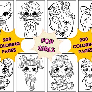 200 Coloring Pages For Girls, Printable Coloring Pages, Fantasy Cartoon Coloring Book for Adults and Kids, Instant Download