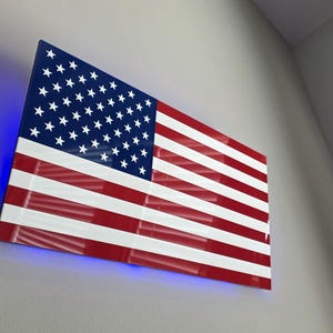 LED Backlit American Flag: RGB Acrylic Wall Art with Remote