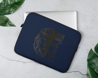 Christian Lion & Cross Laptop Sleeve: Man of Faith Gift