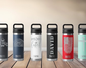 Custom Laser Engraved 18 oz Yeti Water Bottle with Chug Cap