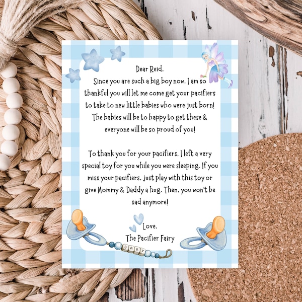 Little Boy Paci Fairy Weaning Letter Instant Editable Template, Binky Fairy Letter, Pacifier Weaning Toddler