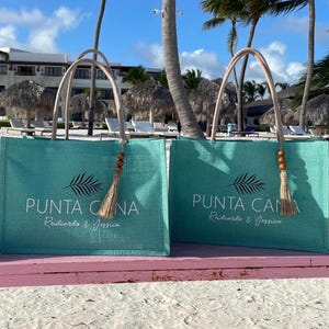 Custom Tiffany Blue Teal Aqua Jute Wedding Welcome Bag: Personalized Bridesmaid Bachelorette 40th 50th Birthday Las Vegas Tote