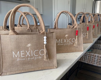 Custom Destination Wedding Jute Tote Bag: Bridesmaid Favor