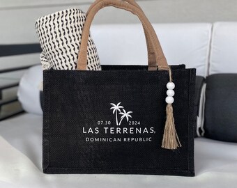 BLACK Custom Destination Wedding Bag - Guest Welcome Bag - Bridesmaid Bride - Punta Cana - Welcome Tote - Tote Beach  -Burlap Bag - Mexico