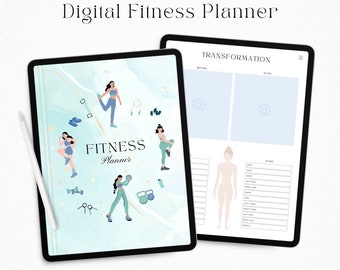 Planificador de fitness digital, Planificador de brillo para GoodNotes, Planificador de entrenamiento para iPad, Planificador de ejercicios para la salud, Seguimiento de peso, Planificador de comidas