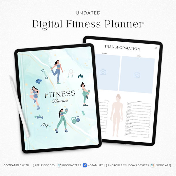 Digital Fitness Planner, Glow Up Planner for GoodNotes, iPad Workout Planner, Exercise Planner for Health, Weight Tracker, Meal Planner