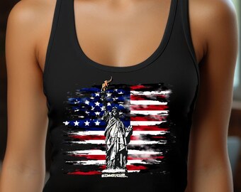 4th Of July American Flag Racerback Tank Statue Of Liberty Summer Independence Day Tank For Her