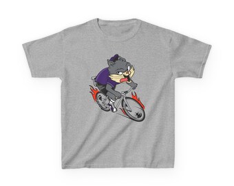 Camiseta infantil Wildcat Bike - Camiseta juvenil divertida con mascota - Gildan 5000B - Regalo para niños aficionados al fútbol universitario