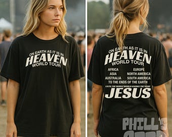 Camiseta cristiana Comfort Colors, diseño «En la tierra como en el cielo»