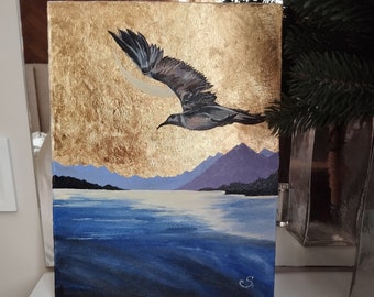 picture oil canvas gift painting landscape  sea sky birds handmade mountain water create art