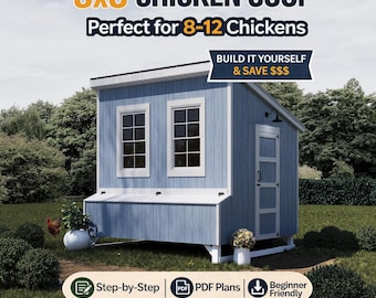 Chicken Coop Plans 8x8 | DIY Wooden Hen House | Single-Pitched Roof PDF