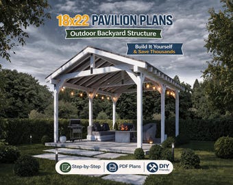 DIY 18x22 Pavilion Canopy Plans, Modern Pergola, Carport (PDF)