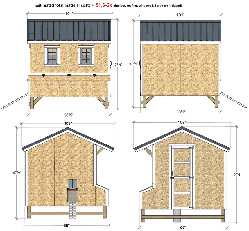 Chicken Coop Plans 8x8 | Modern DIY Hen House | PDF Building Blueprint ...