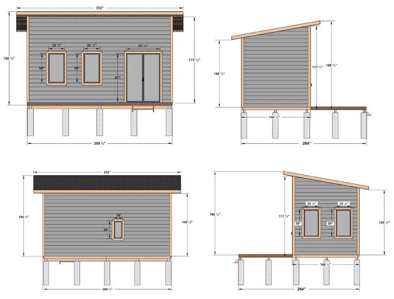 Planos de cabaña de madera de 24x12: Plano de casa de huéspedes/estudio ...