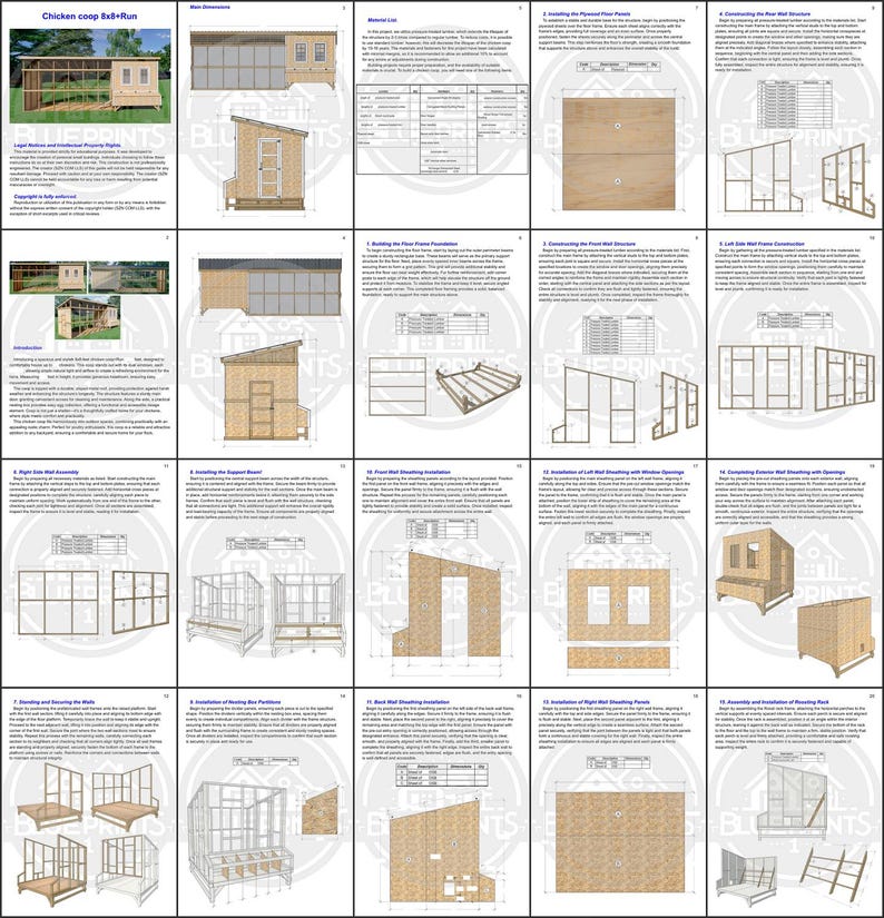Chicken Coop Plans 8x8 | DIY Hen House With Run | Single-pitched Roof ...