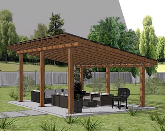 Planos de pérgola de madera de 16 x 20 pulgadas / Refugio de patio DIY / Estructura exterior para patio trasero (PDF)