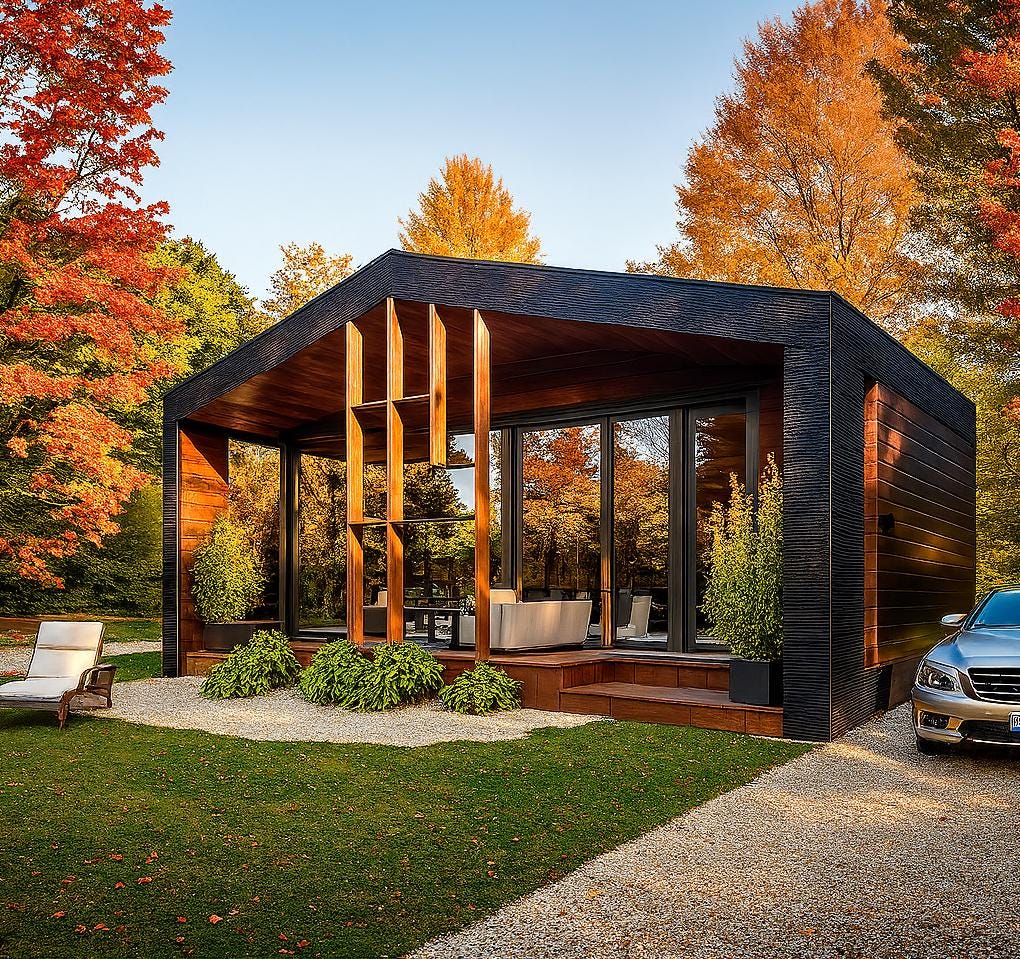 Moderne Cabochon-Haus-Pläne 13 'x 28' | Stilvolles 1-Bett-Tiny-Haus mit Überdachter Veranda & Offener Wohnküche | Sofort PDF Download