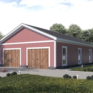 Vintage Vault Garage Plans 26x39 ft - DIY Building Blueprints for Spacious Vehicle Storage, Workshop, Dual Doors, Rustic Design