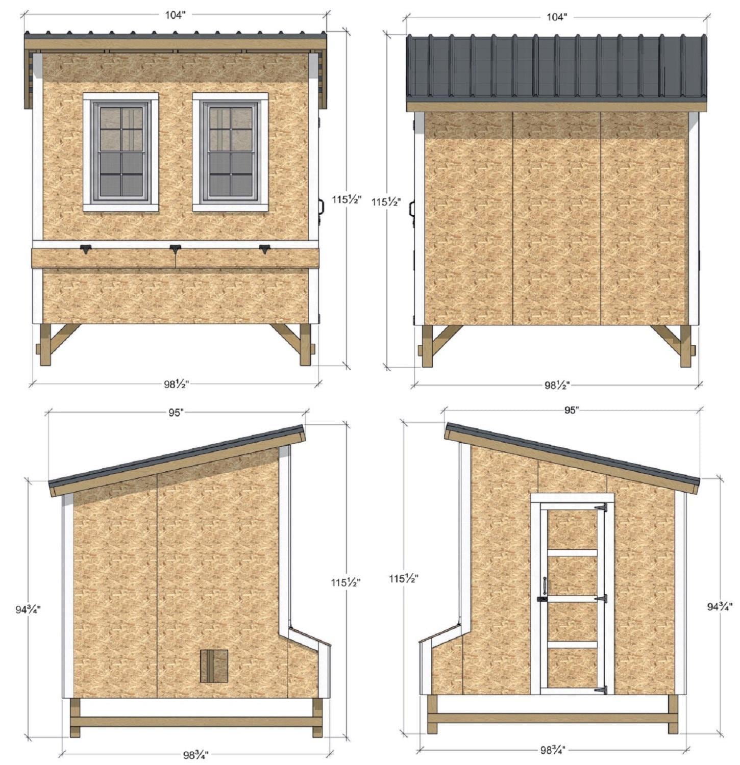 Chicken Coop Plans 8x8 | DIY Wooden Hen House | Single-pitched Roof PDF ...