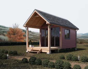Modern A-Frame Cottage House Plans 14x10 ft – DIY Tiny Home Cabin Blueprint PDF – Instant Download Off-Grid Guest House Design