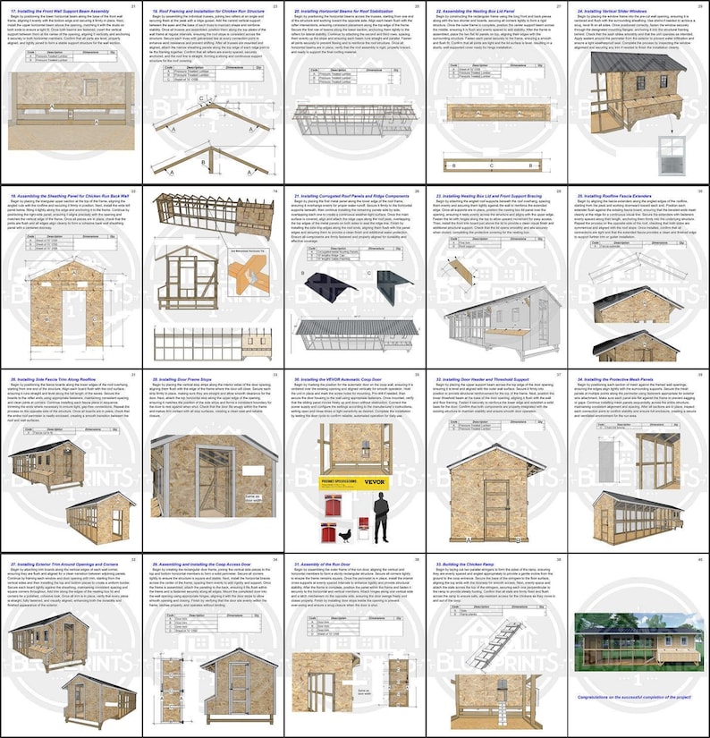 Chicken Coop Plans 8x8 + Run 8x24 | DIY Walk-in Hen House | Large ...