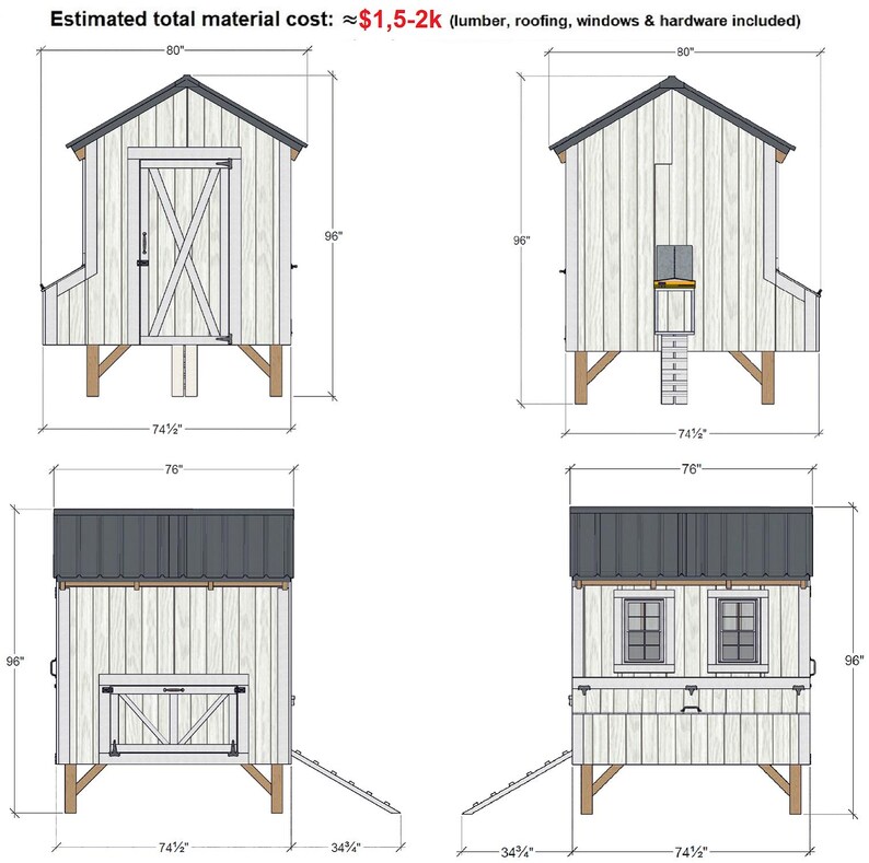 Red Chicken Coop Plans 6x6 | DIY Farm Hen House | Rustic Backyard ...
