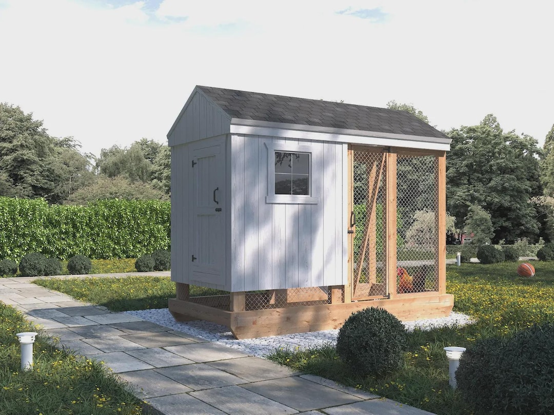 DIY鶏小屋 コンパクトな鶏小屋の設計図：4x8 DIYの高床式鶏小屋（ラン付き