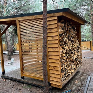 Firewood Shed Plans – DIY Wood Storage Rack with Roof, Outdoor Log Holder Blueprint PDF, Covered Firewood Shelter Plans