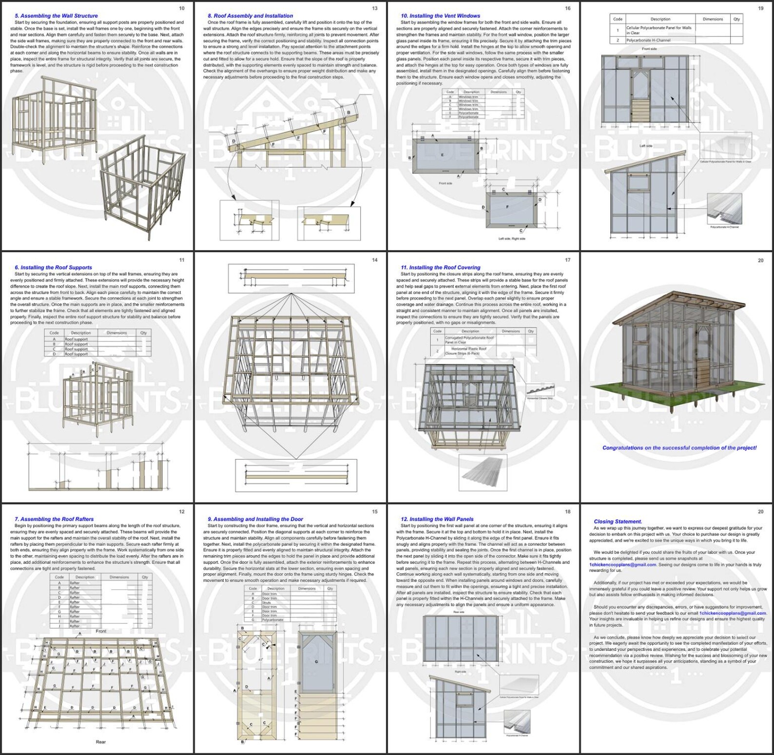 Greenhouse Plans PDF 8x12 Modern Shed Polycarbonate Walls 