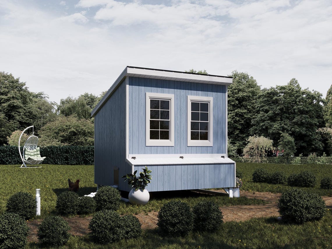 Chicken Coop Plans 8x8 | DIY Wooden Hen House | Single-pitched Roof PDF ...