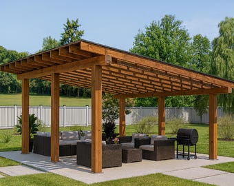 Modern Pergola Plans 16x20 | DIY Patio Roof | Outdoor Lounge PDF Blueprint