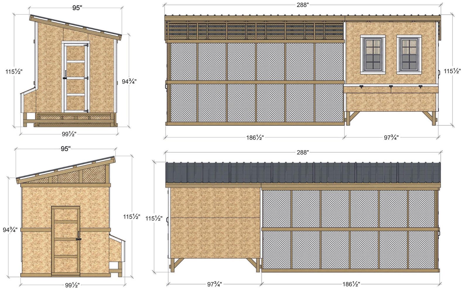 Chicken Coop Plans 8x8 | DIY Hen House With Run | Single-pitched Roof ...