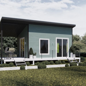 Plattegronden huisjes, 14 x 20, moderne kleine huisjes huisjes, 1 slaapkamer. Architectonische plattegronden klein huis, pdf-blauwdruk huisjesplattegronden