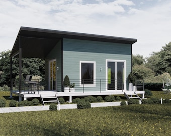 Cabin House Plans, 14x20, Modern Cottage Tiny Floor Plans ,1 bedroom. Small House Architectural Plans, PDF Blueprint Cabin Plans